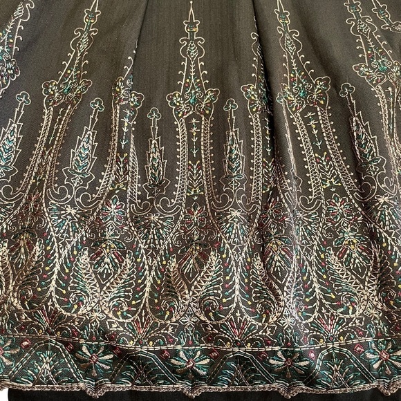 Ann Taylor LOFT Chocolate Brown Heavily Embroidered A-Line Boho Midi Skirt Sz 8 - Picture 5 of 9